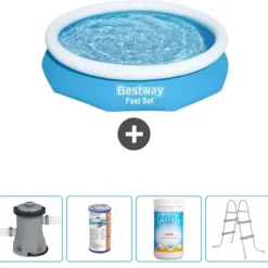 Outlet Round Oppustelig Fast Set Swimming Pool - 305 x 66 cm - Blå - Inklusive Tilbehør CB60 Pooler