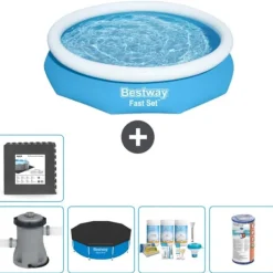 Bestway Pooler^Round Oppustelig Fast Set Swimming Pool - 305 x 66 cm - Blå - Inklusive Tilbehør CB13