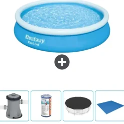 Outlet Round Oppustelig Fast Set Swimming Pool - 366 x 76 cm - Blå - Inklusive Tilbehør CB52 Pooler