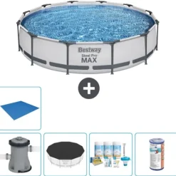 Sale Round Steel Pro MAX swimmingpool - 366 x 76 cm - Grå - Inklusive Tilbehør CB11 Pooler