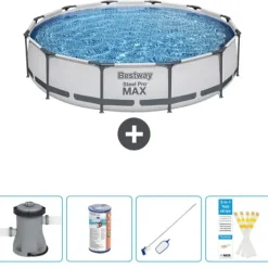Bestway Pooler^Round Steel Pro MAX swimmingpool - 366 x 76 cm - Grå - Inklusive Tilbehør CB58