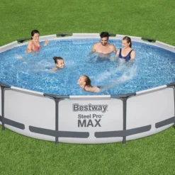 Bestway Pooler^Round Steel Pro MAX swimmingpool - 366 x 76 cm - Grå - Inklusive Tilbehør CB58