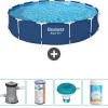 New Round Steel Pro Swimming Pool - 396 x 84 cm - Blå - Inklusive Tilbehør CB53 Pooler