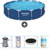 Hot Round Steel Pro Swimming Pool - 396 x 84 cm - Blå - Inklusive Tilbehør CB51 Pooler