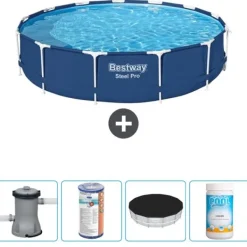 Hot Round Steel Pro Swimming Pool - 396 x 84 cm - Blå - Inklusive Tilbehør CB51 Pooler