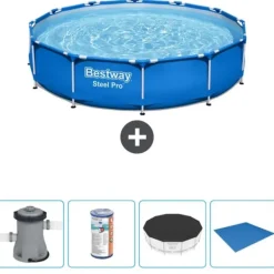 Online Round Steel Pro Swimming Pool - 366 x 76 cm - Blå - Inklusive Tilbehør CB52 Pooler