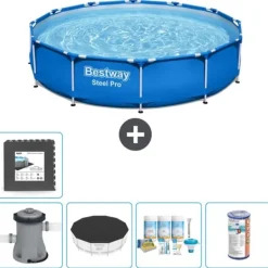 Best Round Steel Pro Swimming Pool - 366 x 76 cm - Blå - Inklusive Tilbehør CB13 Pooler