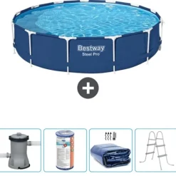 Bestway Pooler^Round Steel Pro Swimming Pool - 396 x 84 cm - Blå - Inklusive Tilbehør CB59