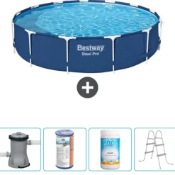 Bestway Pooler^Round Steel Pro Swimming Pool - 396 x 84 cm - Blå - Inklusive Tilbehør CB60