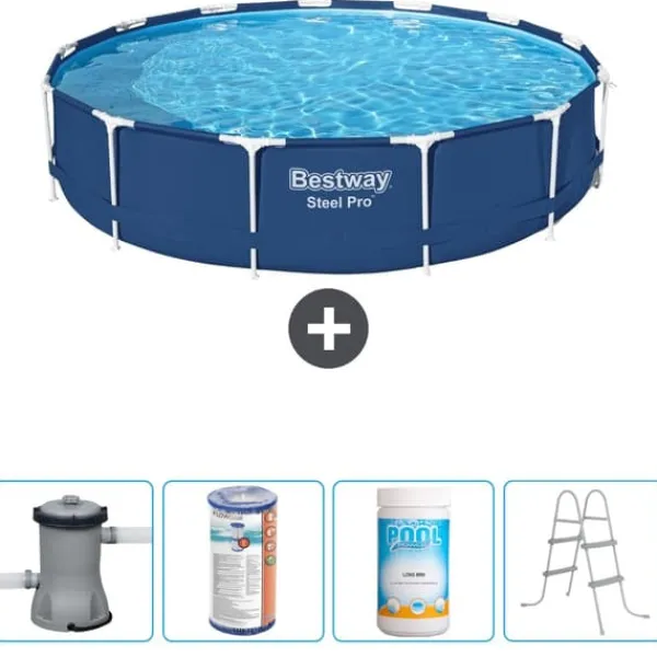 Bestway Pooler^Round Steel Pro Swimming Pool - 396 x 84 cm - Blå - Inklusive Tilbehør CB60