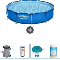 New Round Steel Pro Swimming Pool - 366 x 76 cm - Blå - Inklusive Tilbehør CB53 Pooler