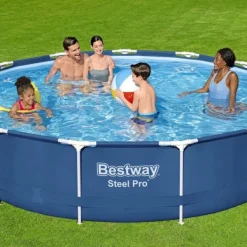 Bestway Pooler^Round Steel Pro Swimming Pool - 396 x 84 cm - Blå - Inklusive Tilbehør CB11