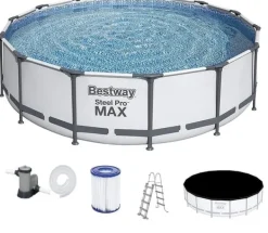 Hot Bestway Steel Pro Max 549x122 cm Rundt Ramme Pool Sæt med Pumpe, Stige & Tilbehør Pooler