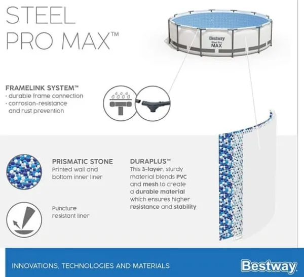 Hot Bestway Steel Pro Max 549x122 cm Rundt Ramme Pool Sæt med Pumpe, Stige & Tilbehør Pooler