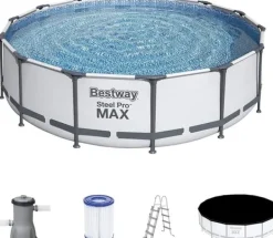 Viking Choice Pooler^Bestway Steel Pro Max 457x122 cm Rund Overjordisk Pool Sæt med Pumpe, Stige og Dække