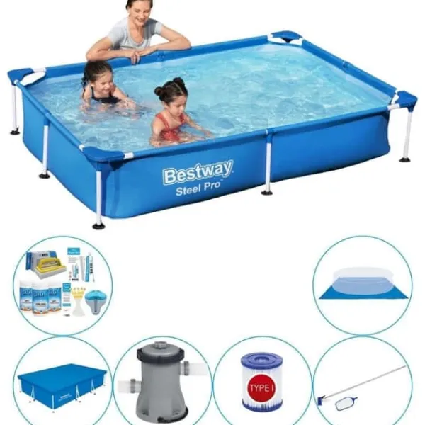 Outlet Steel Pro Rectangular 221x150x43 cm - Blå - Pool plus tilbehør Pooler