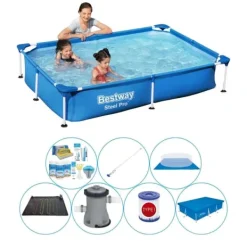 Sale Steel Pro Rektangulær 221x150x43 cm - Blå - Poolsæt Pooler