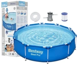 Online Bestway Steel Pro Rundt Ramme Pool Sæt, 305x76 cm, Inkluderer Pumpe & Filter, Holdbart & Nem Opsætning Pooler