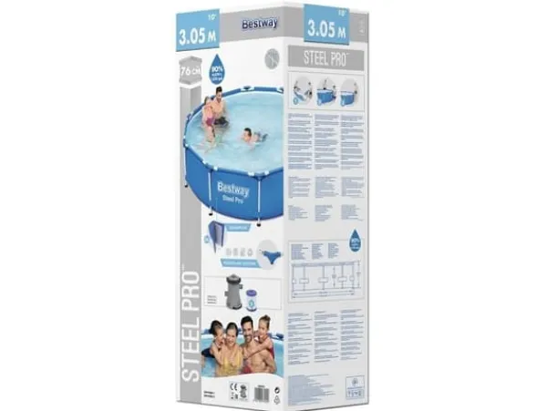 Online Bestway Steel Pro Rundt Ramme Pool Sæt, 305x76 cm, Inkluderer Pumpe & Filter, Holdbart & Nem Opsætning Pooler