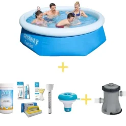 Best swimmingpool - Fast sæt - 244 x 66 cm - Inklusiv WAYS vedligeholdelsespakke og filterpumpe Pooler