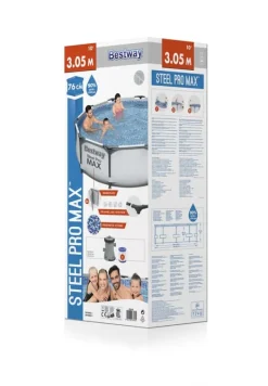 Bestway Pooler^swimmingpool - Steel Pro MAX - 366 x 76 cm - Inklusiv WAYS-vedligeholdelsespakke, filterpumpe og jordklud