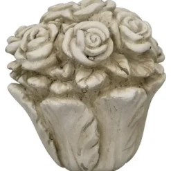 Havedekorationer^Betonskulptur af en buket roser i en potte