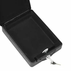 Pengeskabe^Bil Safe med lås - Robust metalboks til værdigenstande | Farve: Sort | Størrelse: 21.8x16x7 cm