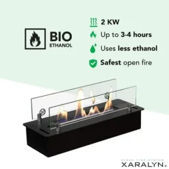Sale Bioetanolbrenner S (4114LB) med innebygd leppe - Sort - bioetanol innebygget komfyr med patentert keramisk stein - 2 KW varme Pejse