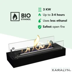 Discount Bio-ethanol brænder L (5820B) - Sort - Bio-ethanol indbygningsovn med patenteret keramisk sten - 3 KW varme Pejse