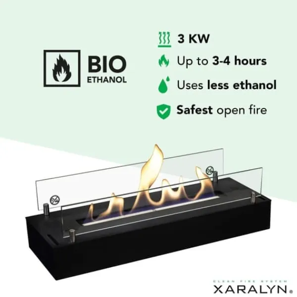 Discount Bio-ethanol brænder L (5820B) - Sort - Bio-ethanol indbygningsovn med patenteret keramisk sten - 3 KW varme Pejse