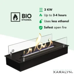 New Bioethanolbrænder L (5820LB) med indbygget læbe - Sort - bioethanol indbygningsovn med patenteret keramisk sten - 3 KW varme Pejse