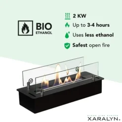 Discount Bioethanolbrænder S med indbygget profil - Sort - sikker og nem installation - 2 KW varme Pejse