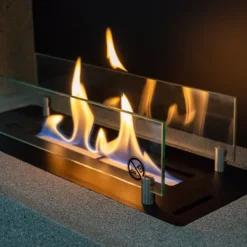 Hot Bioethanolbrænder XL (8014LB) med indbygget læbe - Sort - bioethanol indbygningsovn med patenteret keramisk sten - 3,5 KW varme Pejse