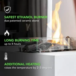 Hot Bioethanolbrænder XL (8014LB) med indbygget læbe - Sort - bioethanol indbygningsovn med patenteret keramisk sten - 3,5 KW varme Pejse