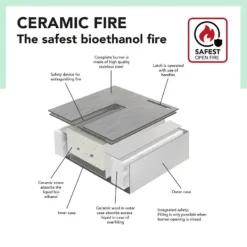 Hot Bioethanolbrænder XL (8014LB) med indbygget læbe - Sort - bioethanol indbygningsovn med patenteret keramisk sten - 3,5 KW varme Pejse