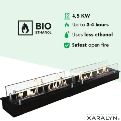 Sale Bioethanolbrænder XXL (11814LB) med indbygget læbe - Sort - Bioethanol indbygningsovn med patenteret keramisk sten - 4,5 KW varme Pejse