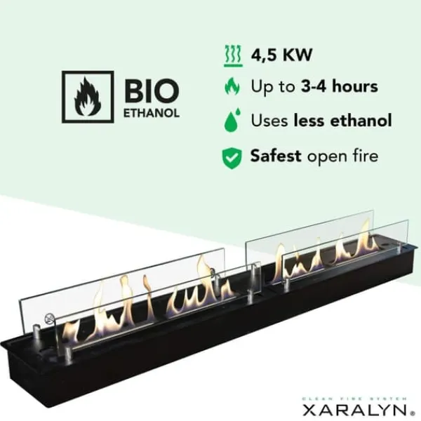 Sale Bioethanolbrænder XXL (11814LB) med indbygget læbe - Sort - Bioethanol indbygningsovn med patenteret keramisk sten - 4,5 KW varme Pejse