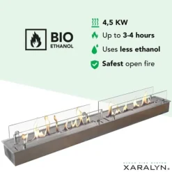 Pejse^Bioethanolbrænder XXL (11814LS) med indbygget læbe - Børstet rustfrit stål - bioethanol indbygningsovn med patenteret keramisk sten - 4,5 KW varme