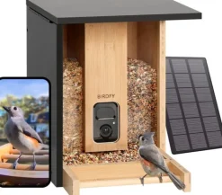 Til Fugle & Småvildt^Birdfy Feeder Bamboo med AI-drevet fuglegenkendelse + solpanel