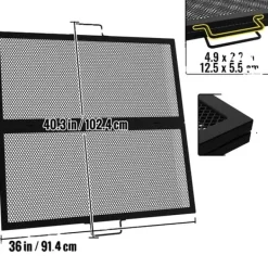 Bål Grill Rist, Foldbart Design, Bærbar Håndtag, 36 x 36 tommer Tilbehør Til Brændeovne & Pejse