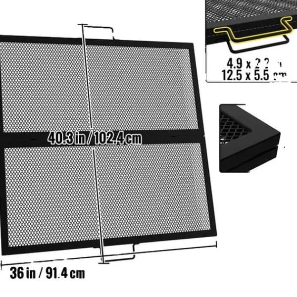 Bål Grill Rist, Foldbart Design, Bærbar Håndtag, 36 x 36 tommer Tilbehør Til Brændeovne & Pejse