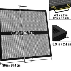 Bål Grill Rist, Foldbart Design, Bærbar Håndtag, 36 x 36 tommer Tilbehør Til Brændeovne & Pejse