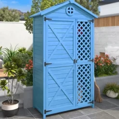 Skure, Garager & Carports^Blå Udendørs Træ Haveskur, Haveredskabsrum, Terrasse, Falmebestandig, Vejrbestandig, Vedligeholdelsesfri
