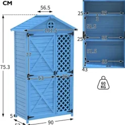 Skure, Garager & Carports^Blå Udendørs Træ Haveskur, Haveredskabsrum, Terrasse, Falmebestandig, Vejrbestandig, Vedligeholdelsesfri