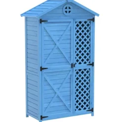 Skure, Garager & Carports^Blå Udendørs Træ Haveskur, Haveredskabsrum, Terrasse, Falmebestandig, Vejrbestandig, Vedligeholdelsesfri