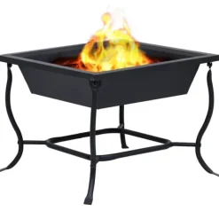 Sale Bålfad i stål - Dekorativt udendørs bål- og grillområde | Størrelse: 42x42x45 cm | Farve: Sort Pejse