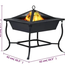 Sale Bålfad i stål - Dekorativt udendørs bål- og grillområde | Størrelse: 42x42x45 cm | Farve: Sort Pejse