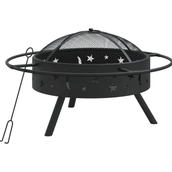 New Bålfad i stål med ildrager - 70 cm XXL | Farve: Stål Pejse