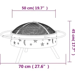 New Bålfad i stål med ildrager - 70 cm XXL | Farve: Stål Pejse