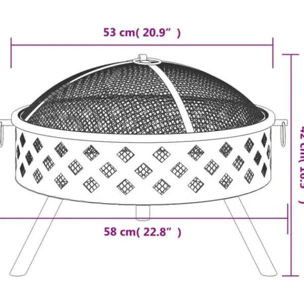 Pejse^Bålfad med ildrager - Stål | 58 cm | XXL